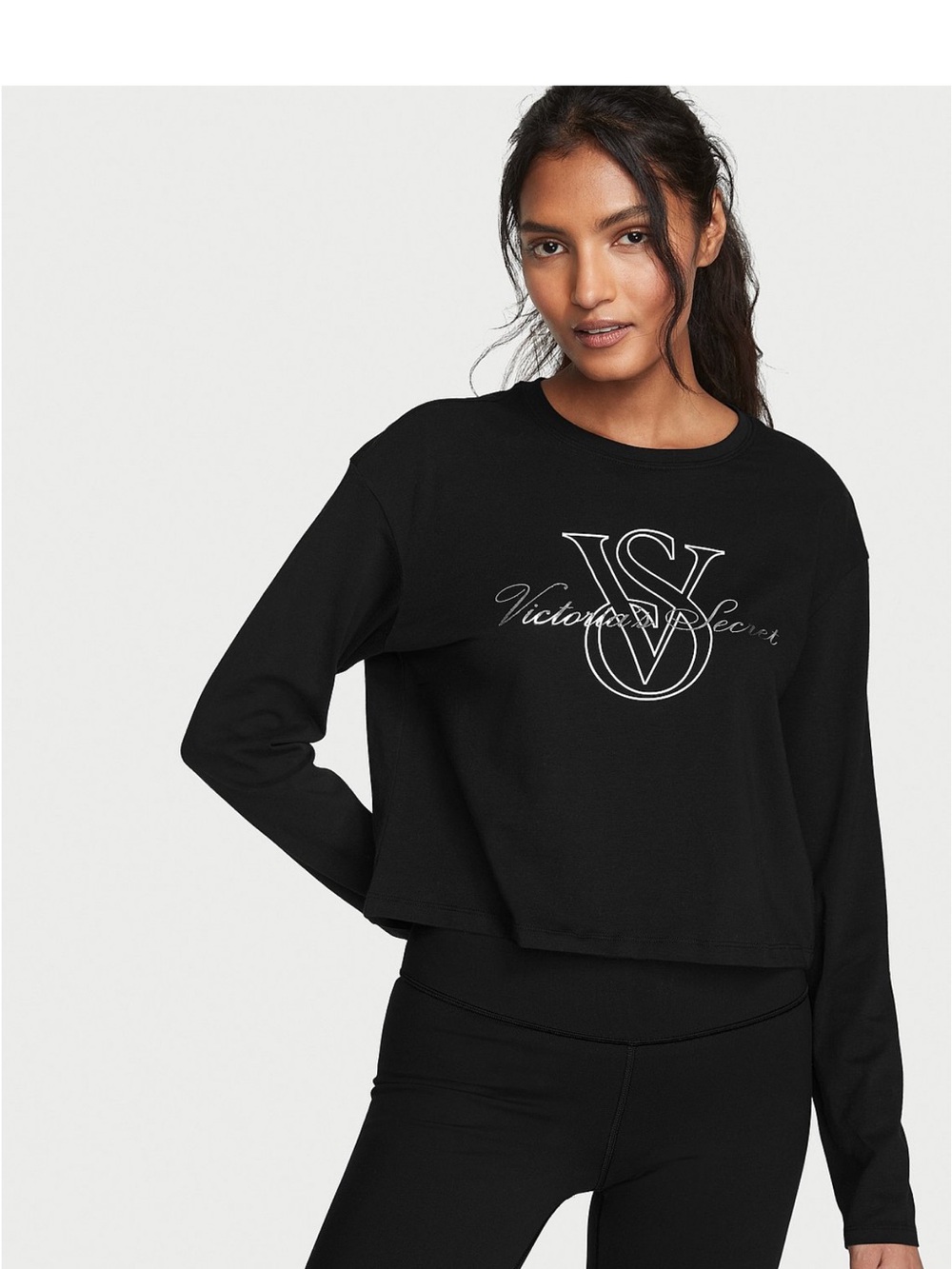 Victoria's Secret Black Cropped Logo Sweatshirt
